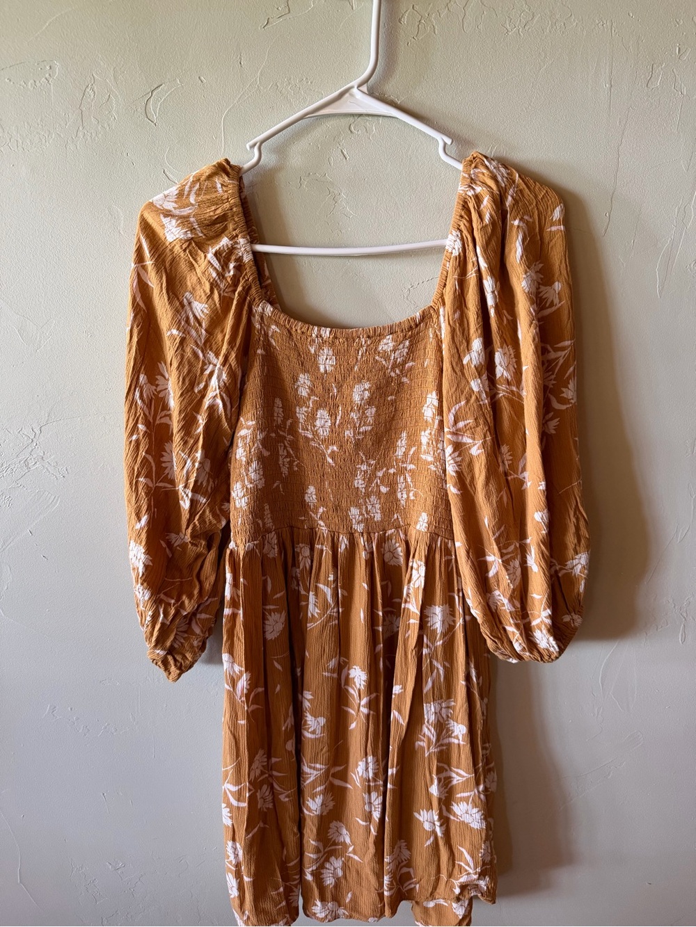 Women’s Mustard Floral Smocked Mini Dress